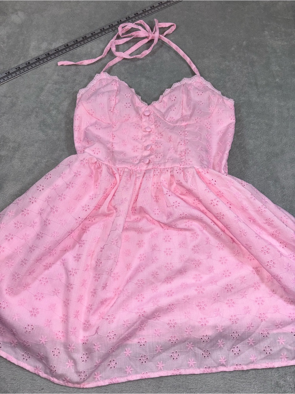 Pink Eyelet Sweetheart Halter Mini Dress - Small